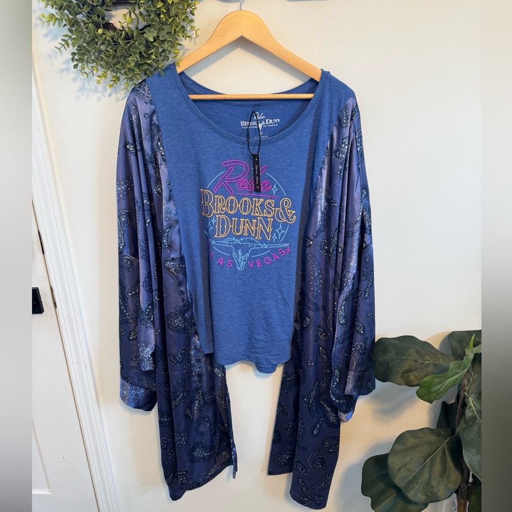 Custom Brooks and Dunn and Reba Graphic T-Shirt with Paisley Silk Kimono Sleeves